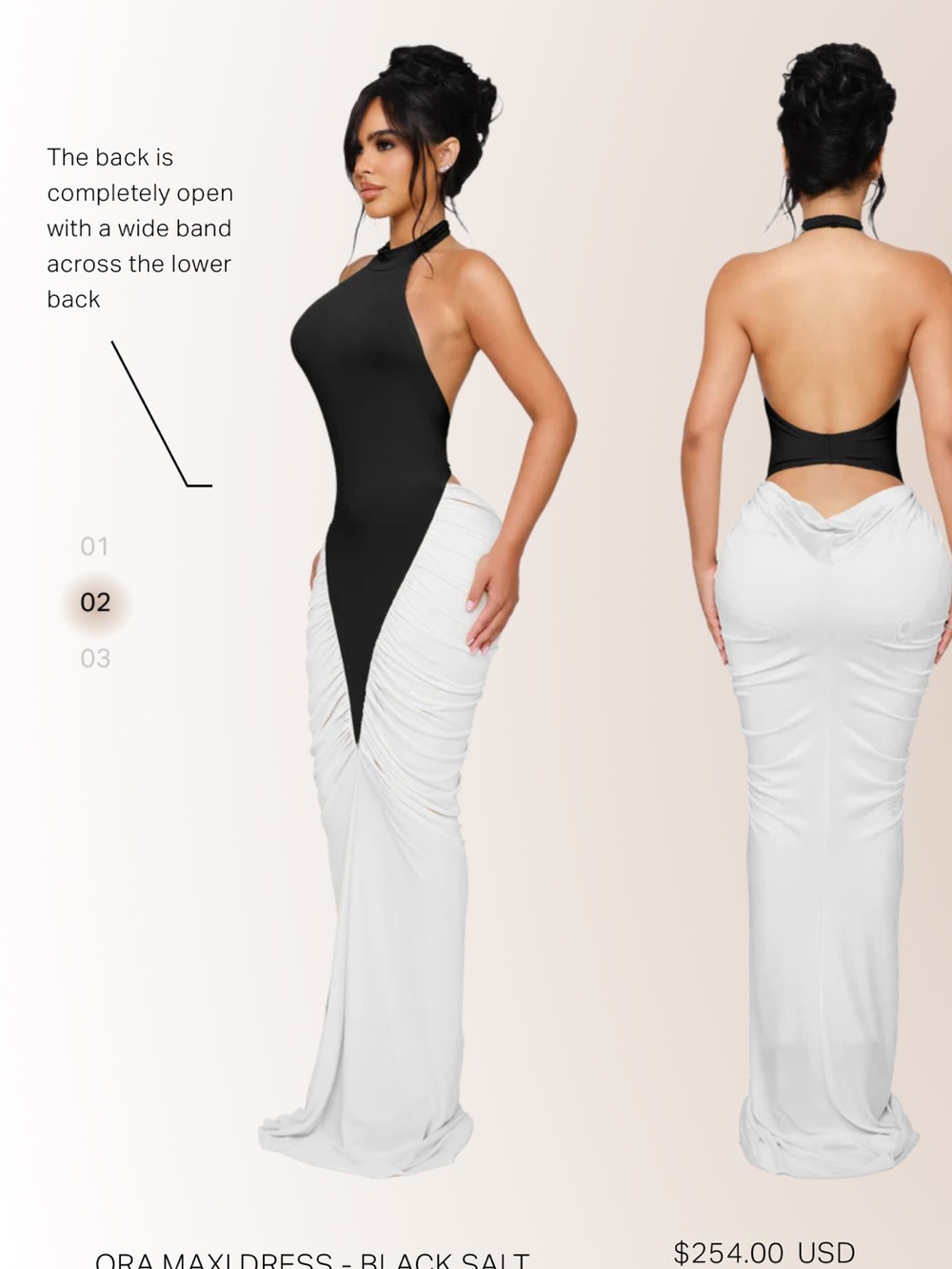 Black & White Asymmetrical Halter Maxi Dress